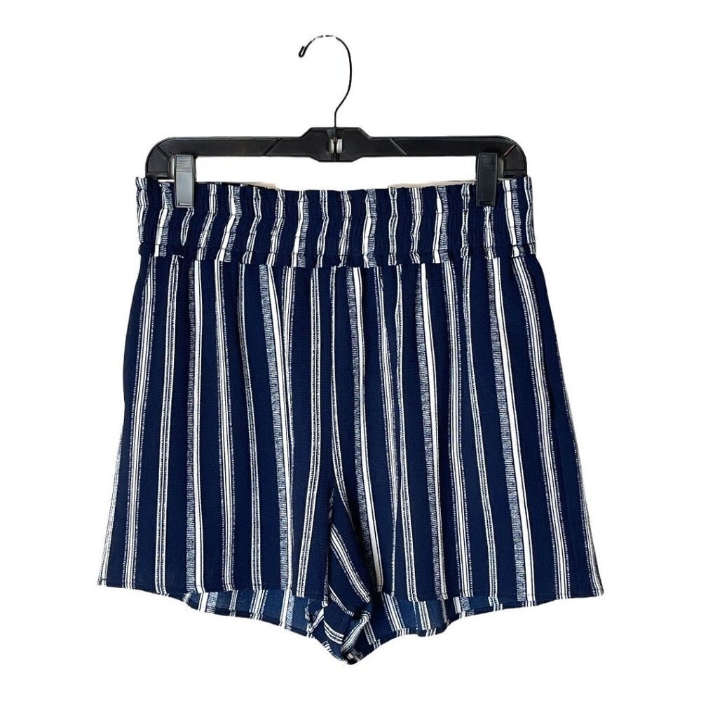 Waverly Grey Navy Blue And White‎ Striped Elastic Waist Violet Shorts Size L